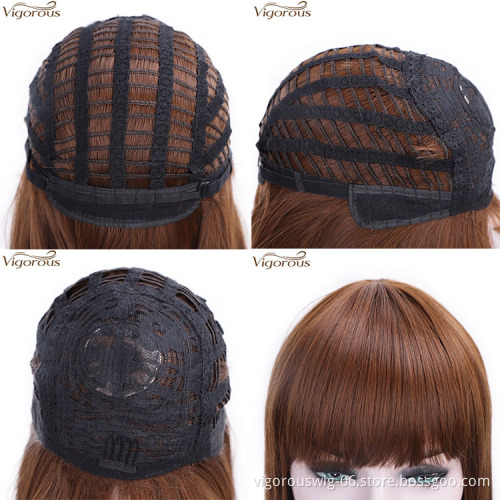 Vigorous Cheap Short Straight Bob Synthetic Wigs For Black Women Brown Wigs With Bangs High Temperature wholesale Price